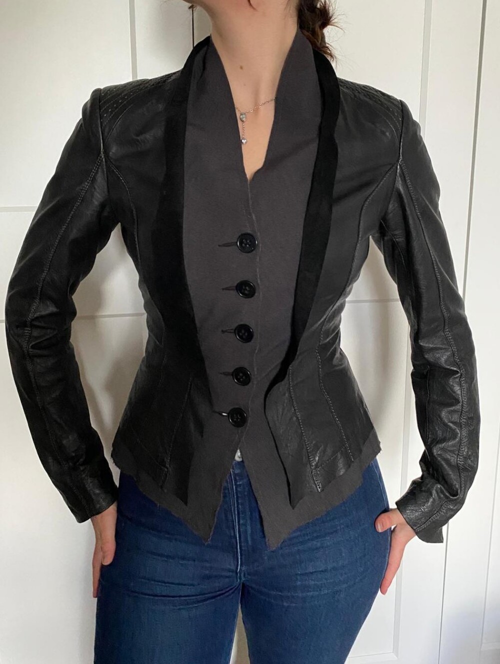 Danier Tailored Women's Leather Blazer Jacket W Fabric Panel + Original Hanger